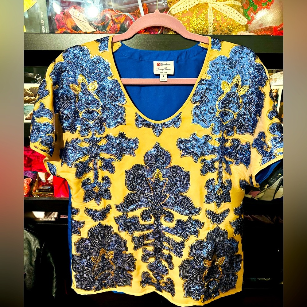 Neiman Marcus sequin evening club Vegas holiday party shirt blouse